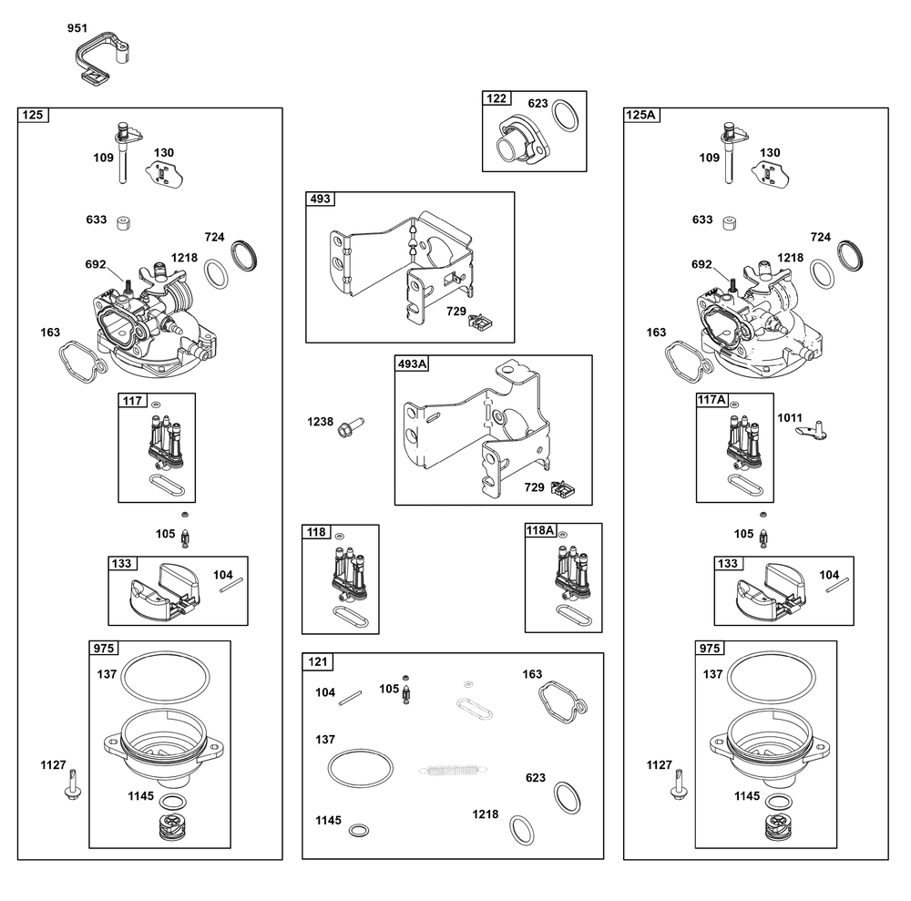 Carburetor Group Diagram and Parts List for 123P02-0090-H5 100000 - 19Z999 Briggs and Stratton Engine